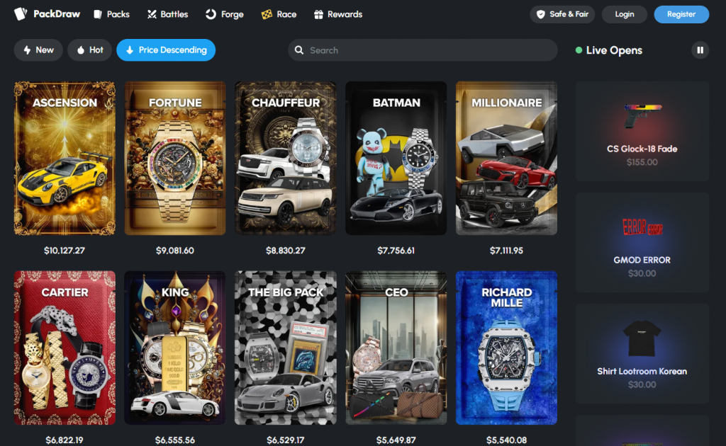 How PackDraw works — select pack, unpack items, claim winnings